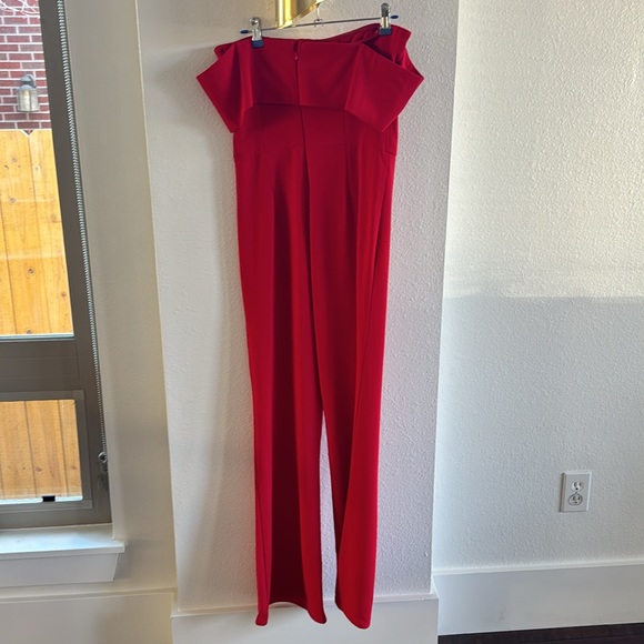 By The Way x Revolve Aubrey Red Off the Shoulder Drape One Piece Jumpsuit - Picture 6 of 7